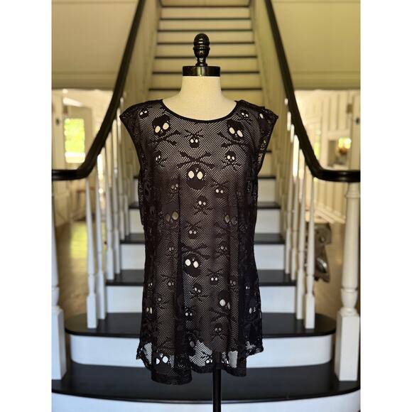 Vintage TRIPP NYC Skull Black Tank Top Goth Punk Rave Grunge Cosplay Techno - Picture 5 of 12